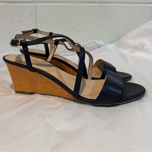 Talbot Black leather wedge sandals ankle strap
